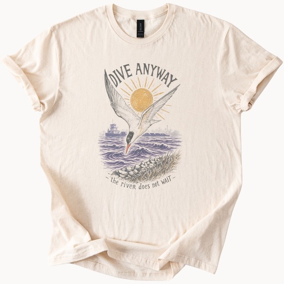 Gildan Tops - Dive Anyway Graphic Tee Vintage Bird Art Natural Unisex Tshirt